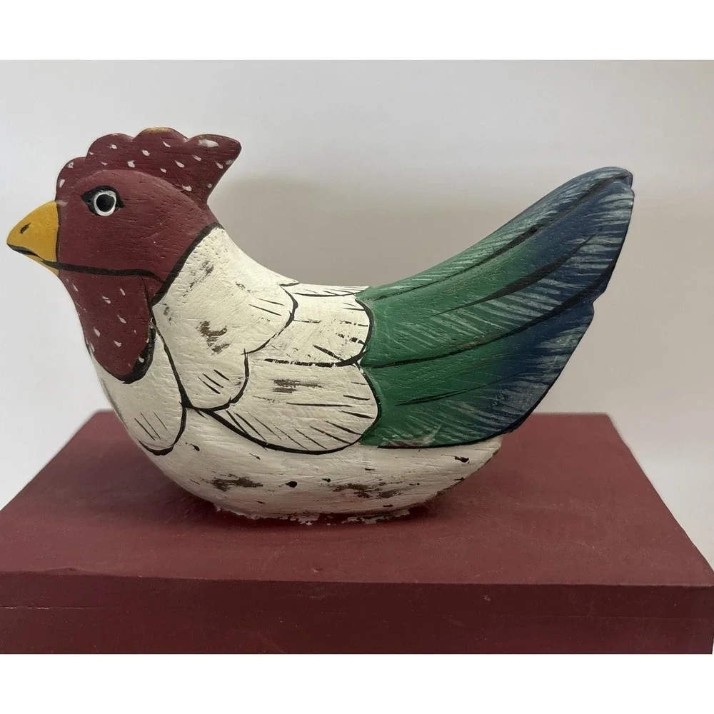 Rustic Decorative Box Country Wooden Hand Painted Chicken Country Decor